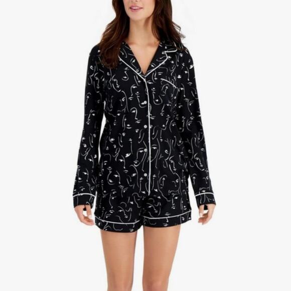 Alfani Ultra-Soft Notch Collar Shirt & Shorts Pajama Set Face Outline Large - Picture 1 of 1
